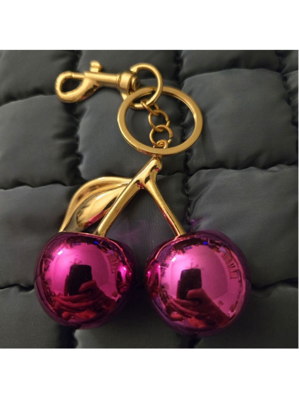NWOT Large Metallic Pink Disco Cherry Keychain